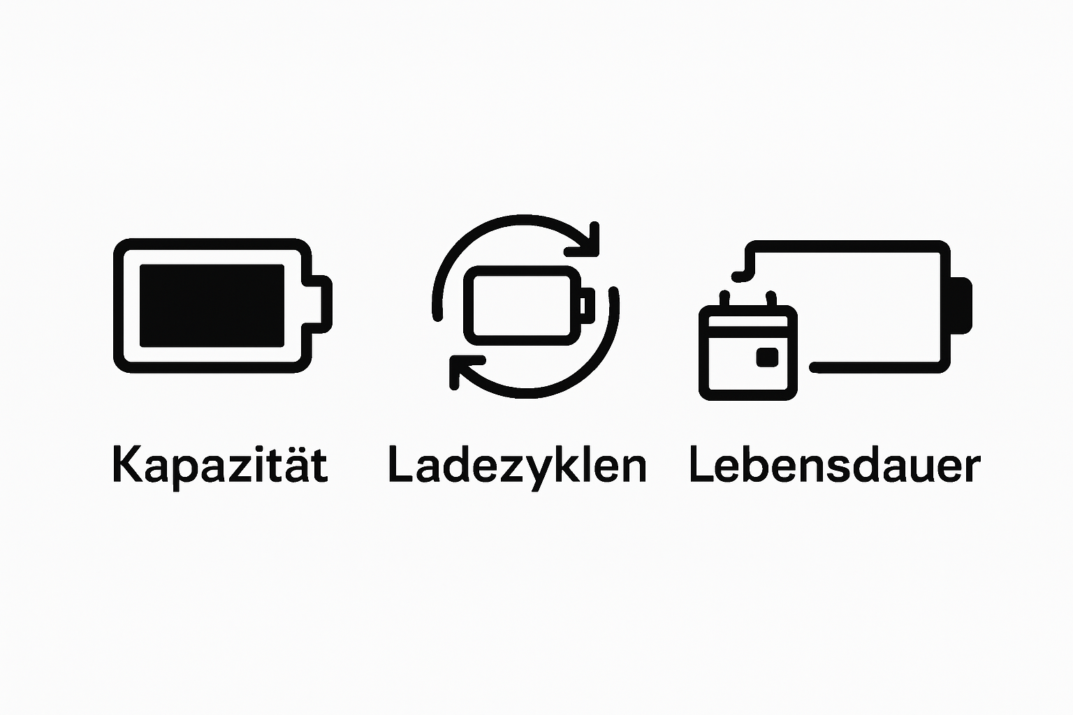 Icons for E-Bike Akku Kapazität, Ladezyklen, Lebensdauer