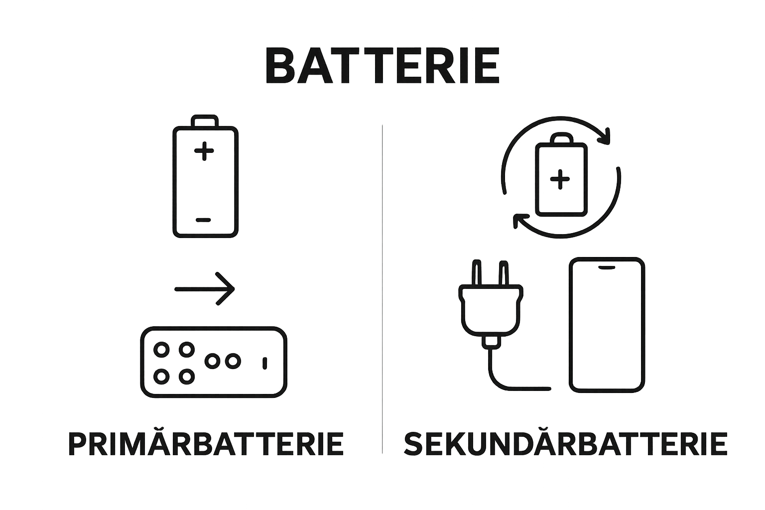 Infographic contrasting primary versus secondary battery types