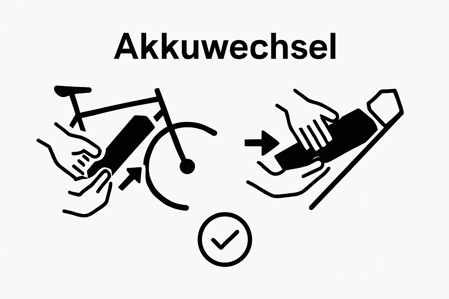 Simple infographic showing E-Bike battery removal and installation in two visual steps