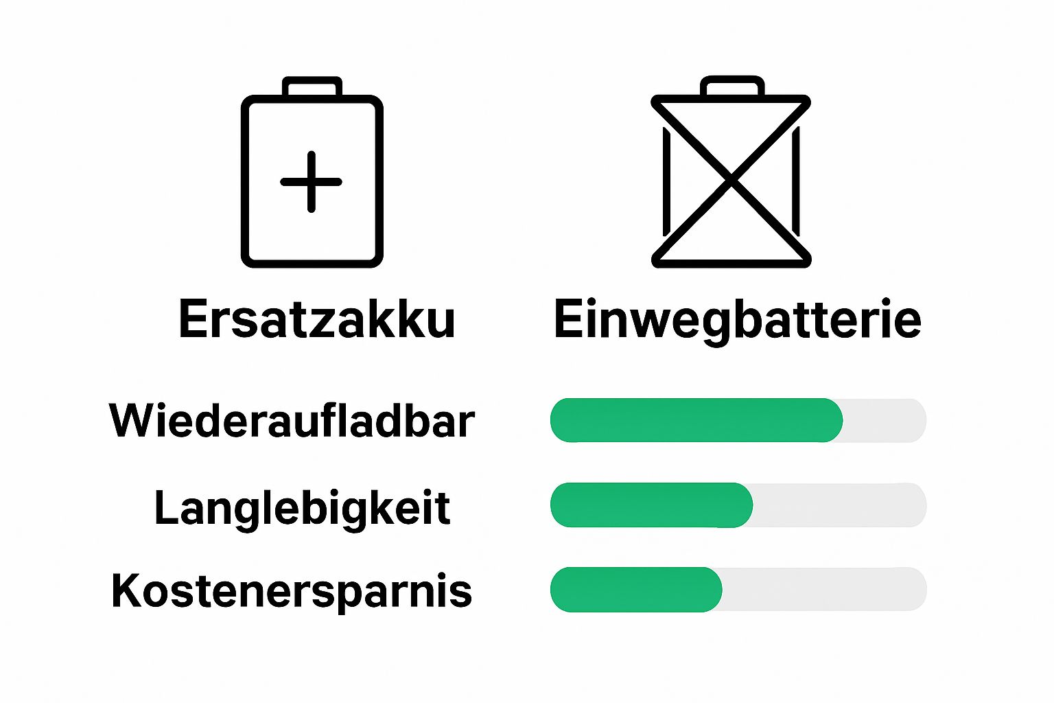 Infografik vergleicht Ersatzakku und Einwegbatterie auf einen Blick