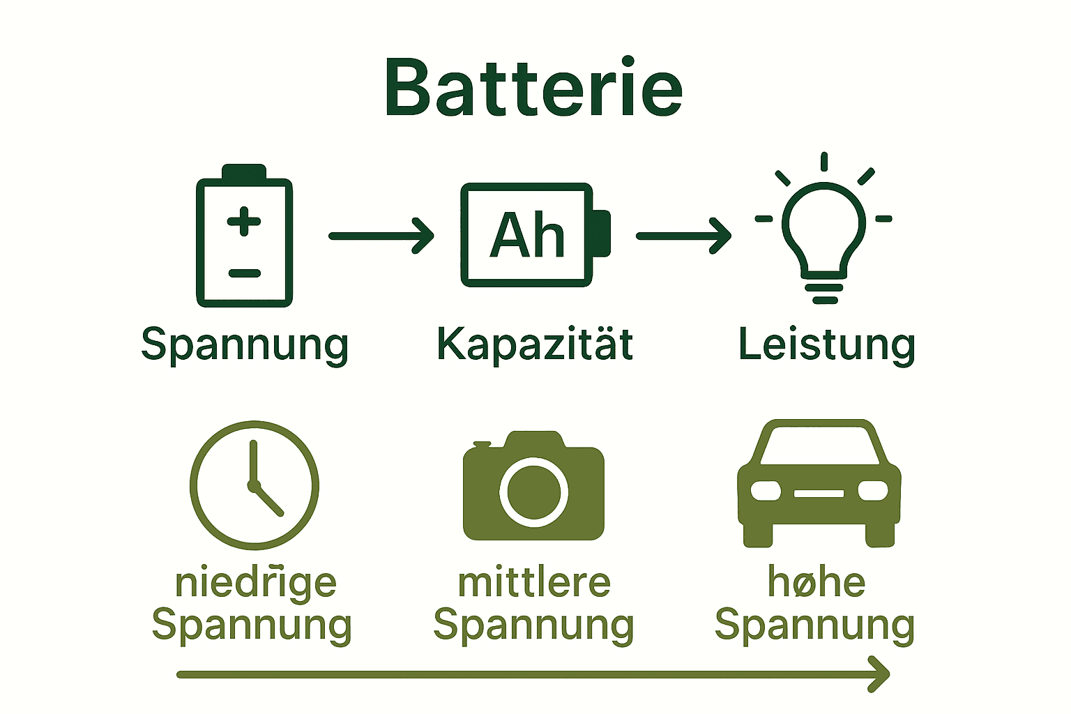 Vergleich von Spannung, Kapazität und Leistung bei Batterien
