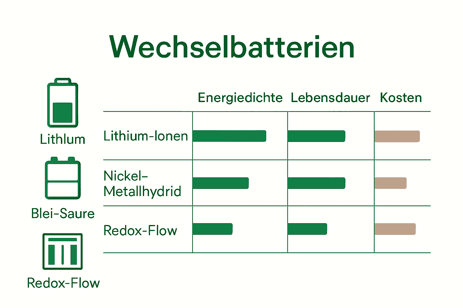 Infografik zum Vergleich von Wechselbatterietypen