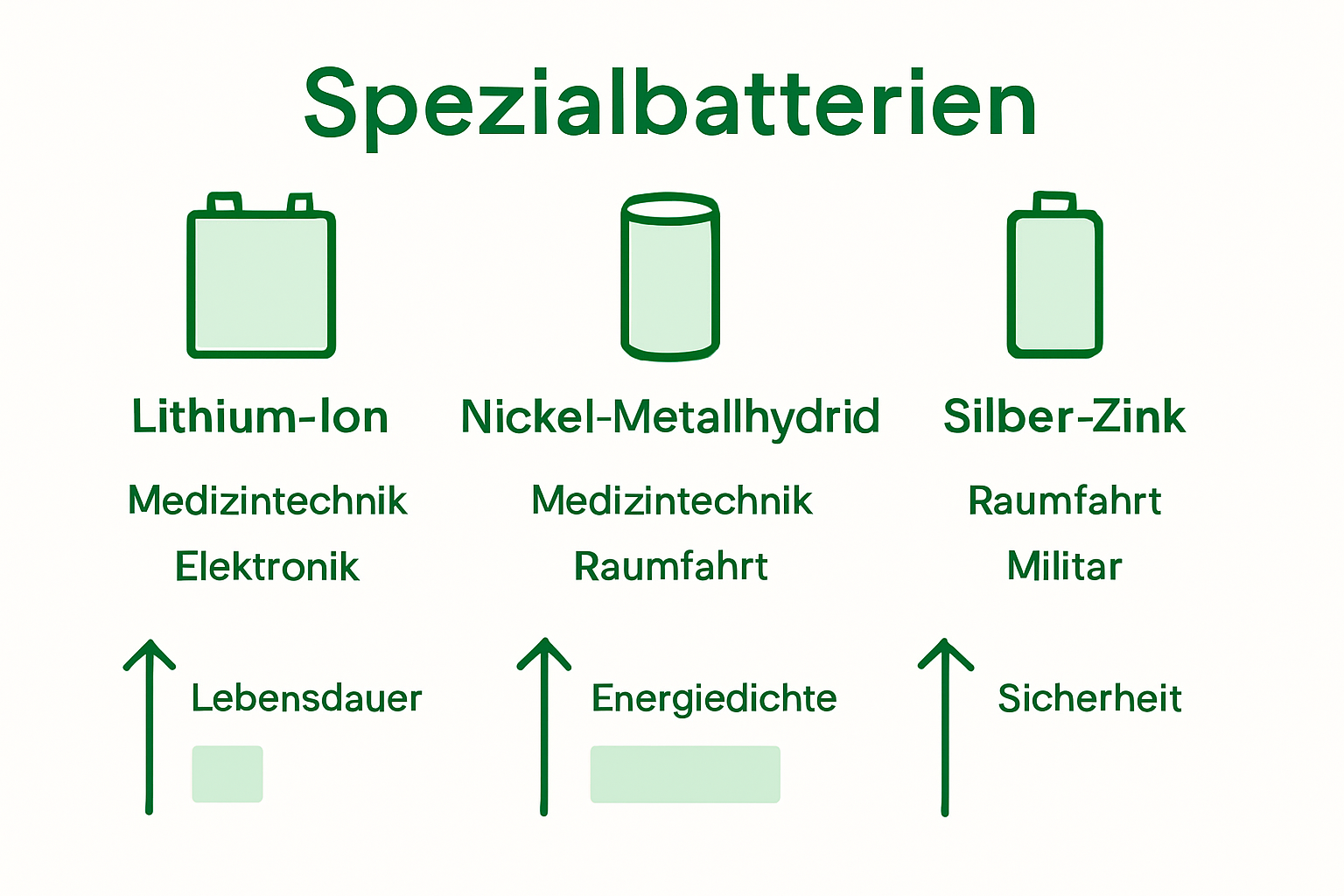 Vergleichsgrafik: Drei besondere Batterietypen im Überblick