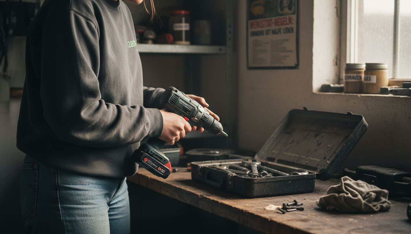Den Akkutausch beim Bohrer im vollgestellten Bastelkeller erledigen