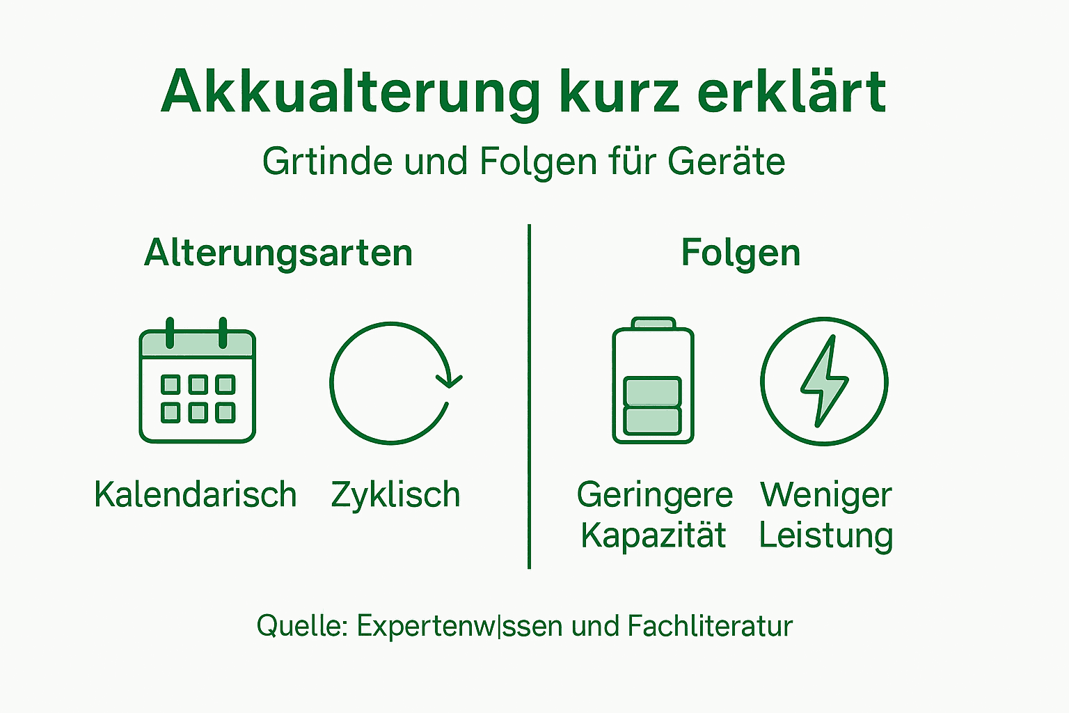 Die Infografik veranschaulicht, wie sich Akkus im Laufe der Zeit verändern und welche Auswirkungen das auf ihre Leistung hat.