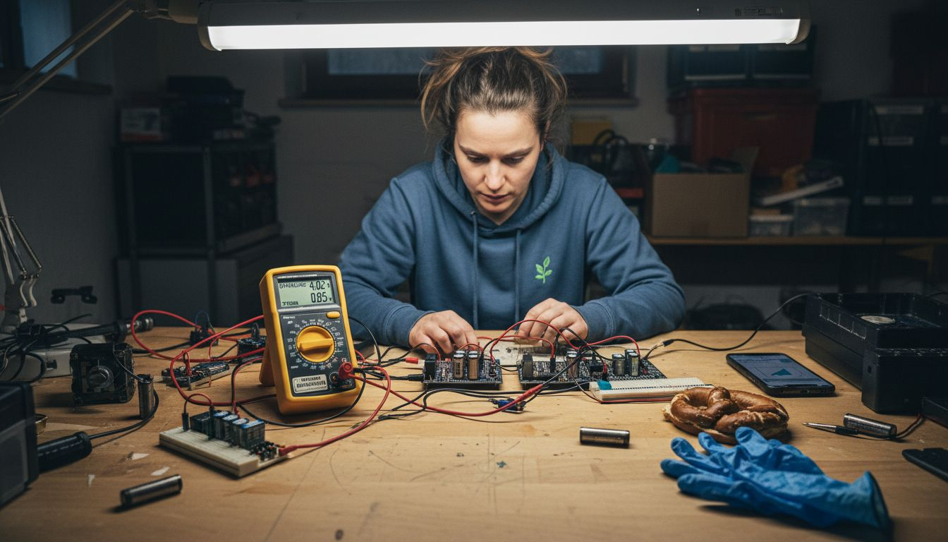 Ein Ingenieur überwacht den Ladevorgang eines Akkus, um die Testergebnisse genau zu prüfen.