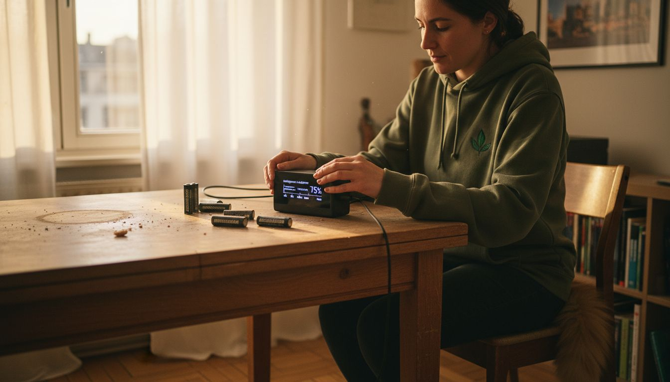 Eine Frau lädt ihr Gerät mit einem intelligenten und besonders effizienten Ladegerät auf.