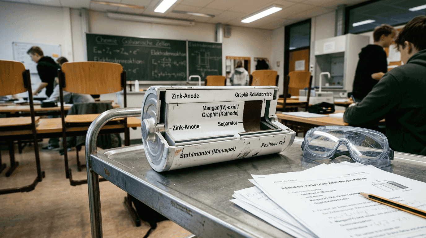 Modell eines Alkali-Batterie-Querschnitts für den Unterricht