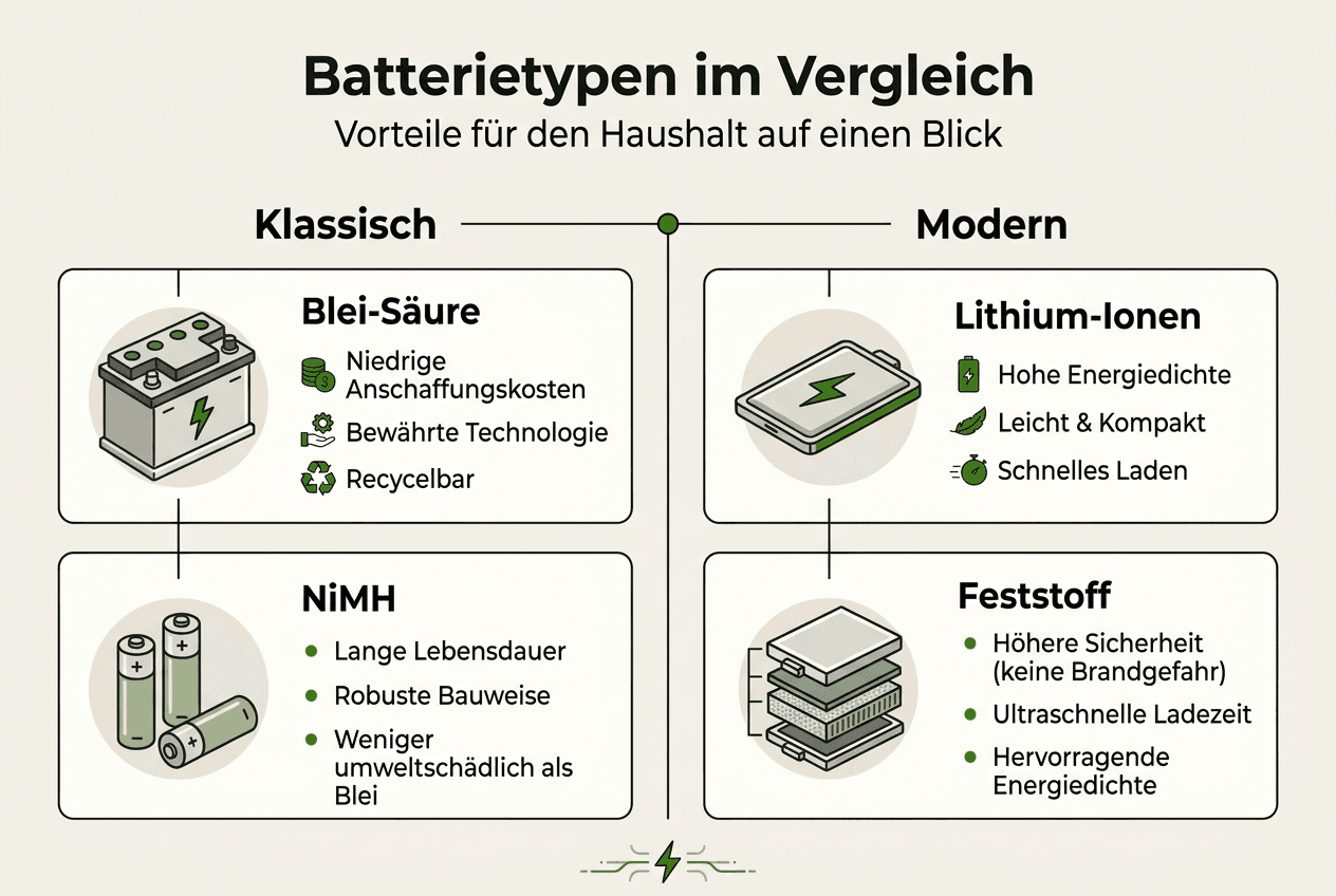 Übersicht: Welche Batterietypen gibt es für den Haushalt – und welche Vorteile bieten sie?