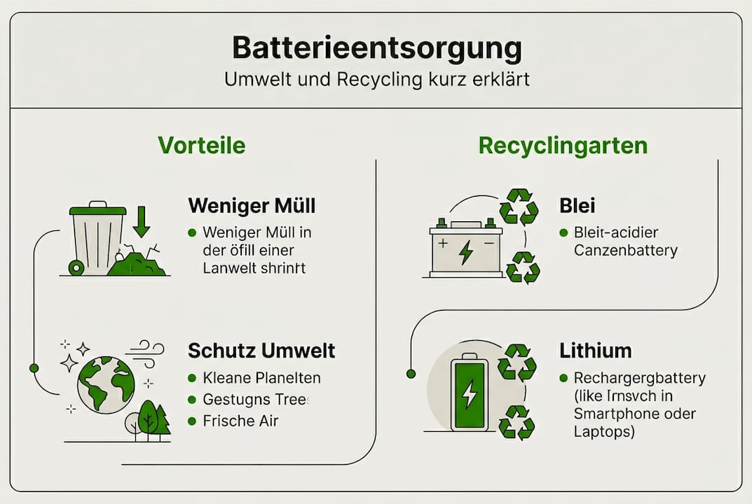Infografik: So entsorgen Sie Batterien richtig – Überblick über Entsorgungsarten und ihre Vorteile