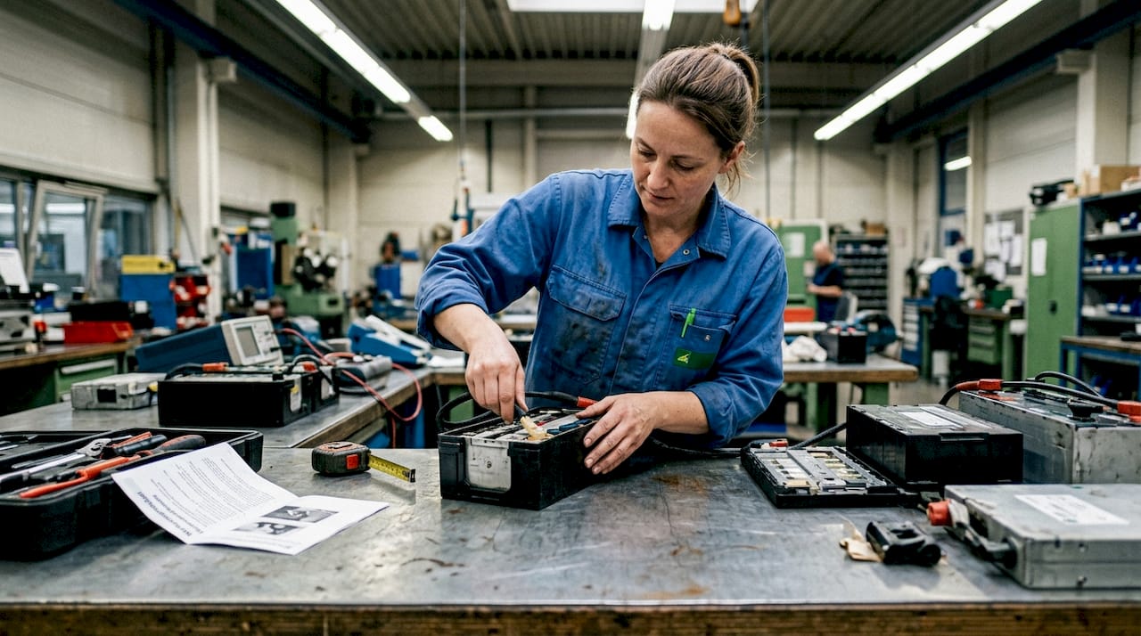 Ein Techniker überprüft Spezialbatterien auf ihre einwandfreie Funktion.