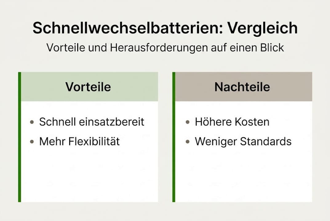 Infografik: Die wichtigsten Vorteile und Nachteile von Wechselakkus auf einen Blick