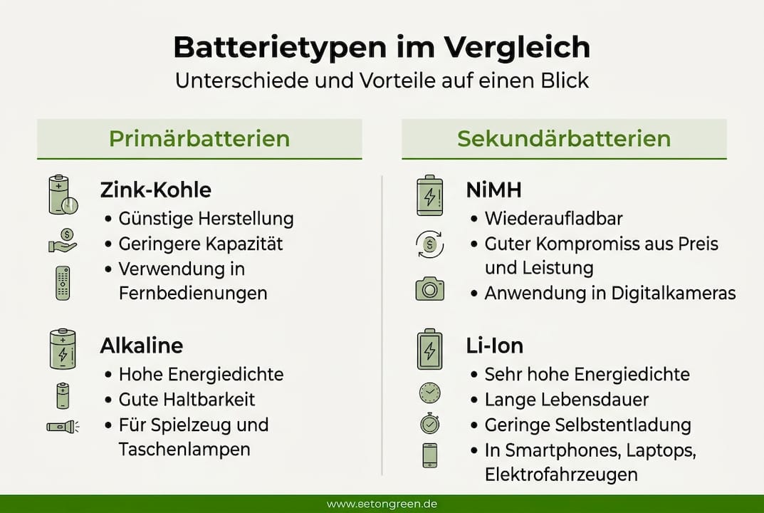 Übersicht: Die wichtigsten Batterietypen im direkten Vergleich
