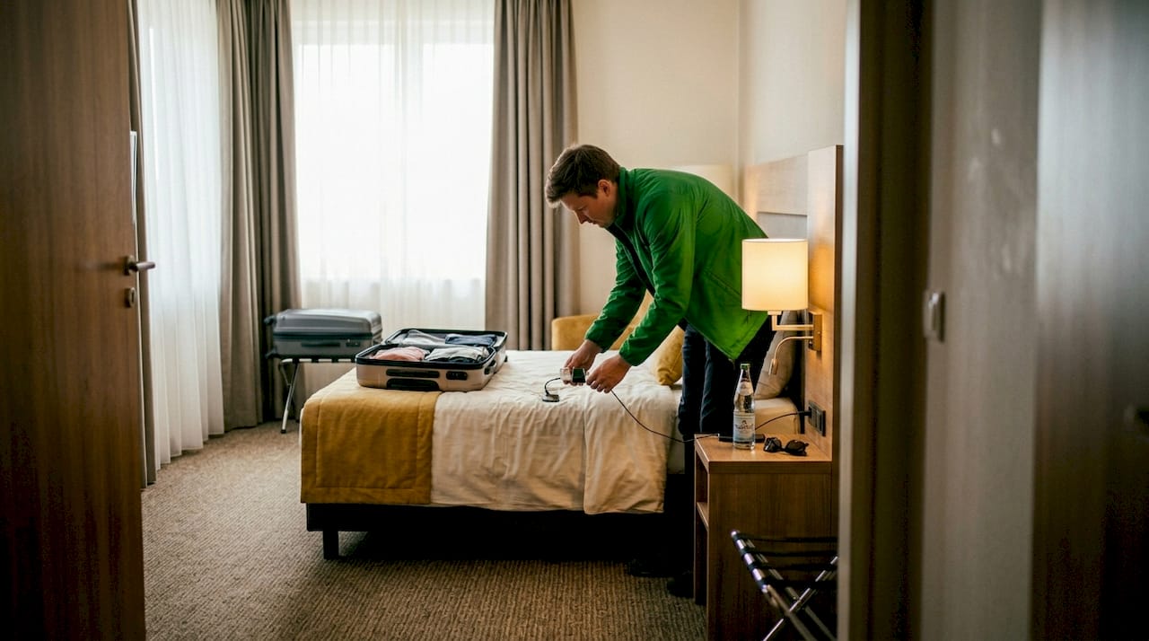 Viele Hotelgäste nutzen die Steckdose direkt am Bett, um ihre Geräte bequem aufzuladen.