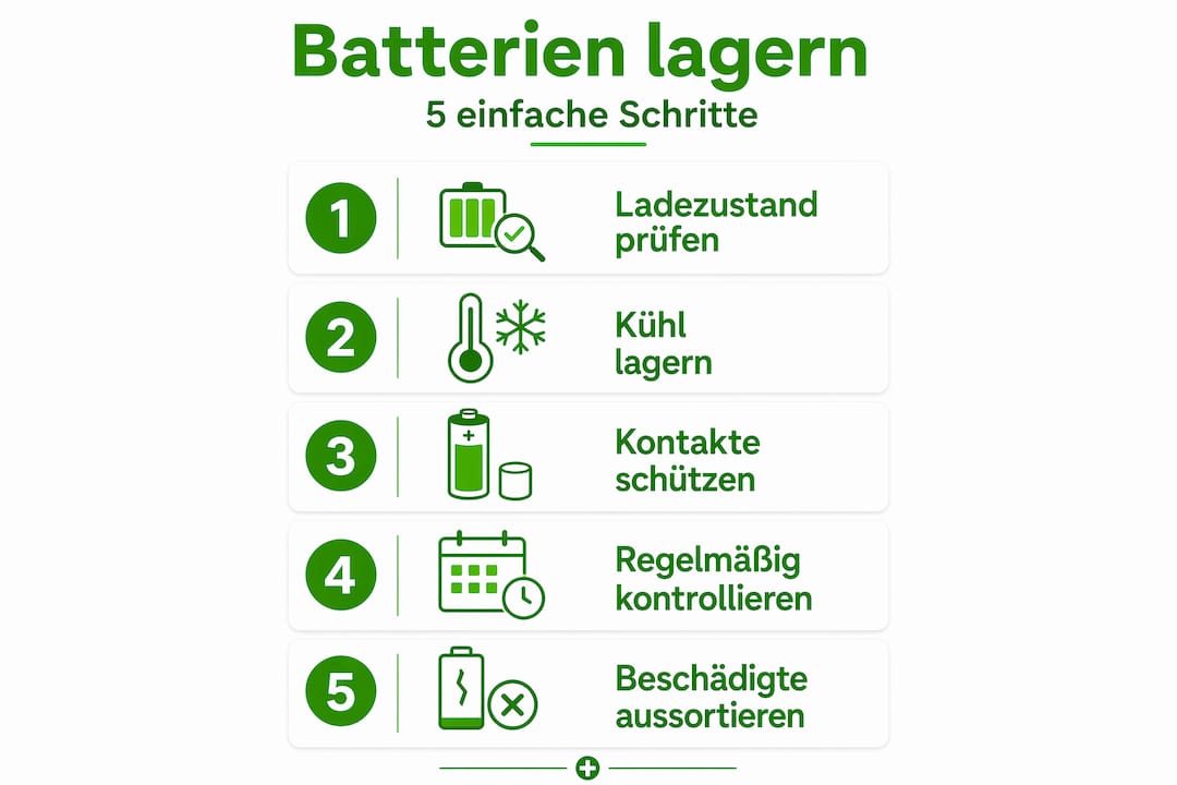 Grafik: Fünf wichtige Schritte für die richtige Lagerung von Batterien