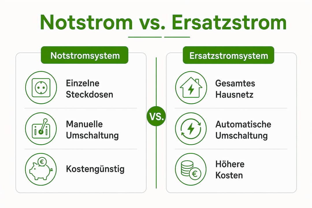 Infografik: Notstromlösungen und Ersatzstromsysteme im direkten Vergleich