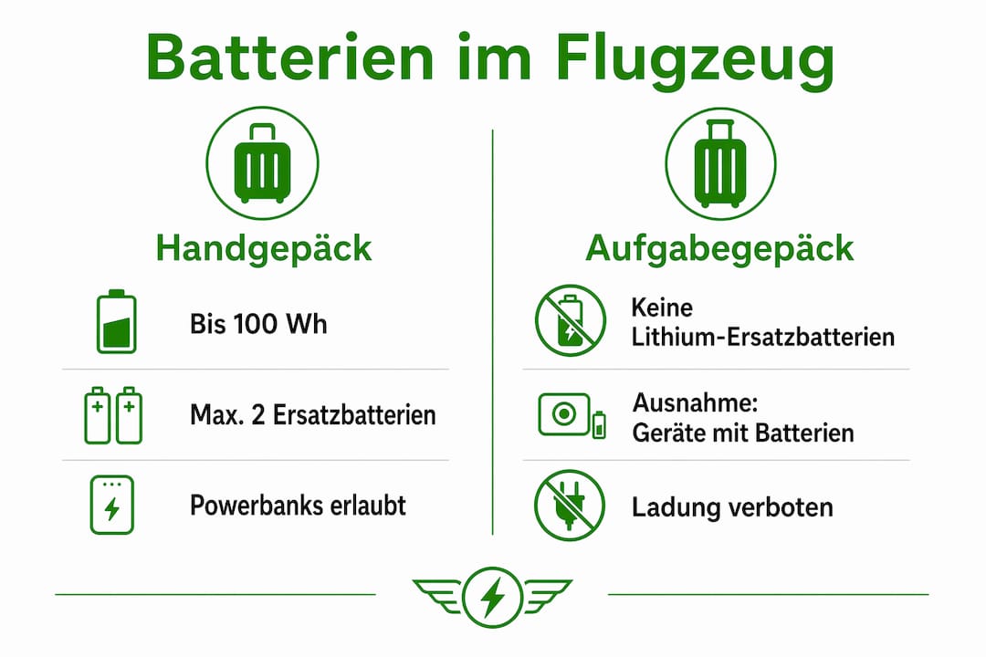 Übersicht: Welche Batterien dürfen ins Handgepäck, welche ins aufgegebene Gepäck?