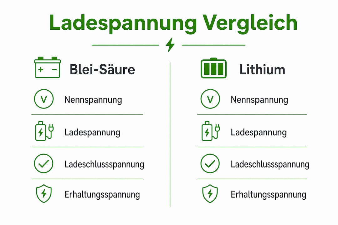 Übersichtsgrafik: Die Ladespannungen verschiedener Batterietypen im Vergleich