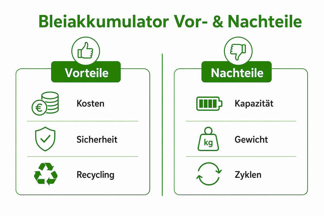 Übersichtsgrafik: Stärken und Schwächen von Blei-Batterien auf einen Blick