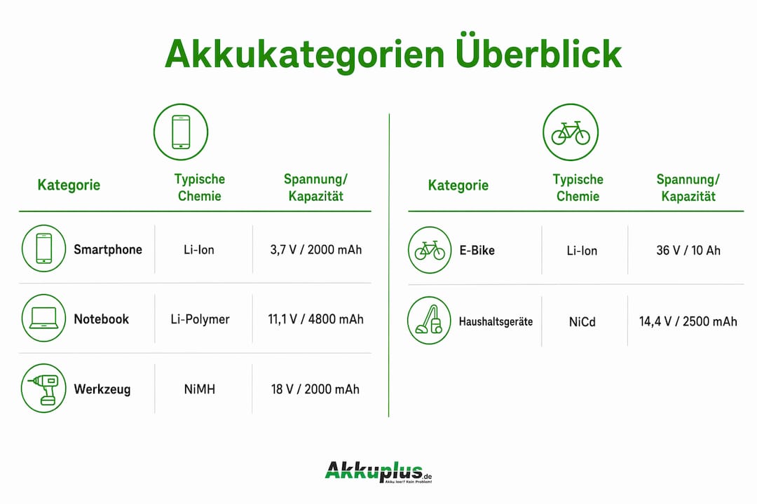 Infografik: Übersicht und Vergleich gängiger Akku-Typen