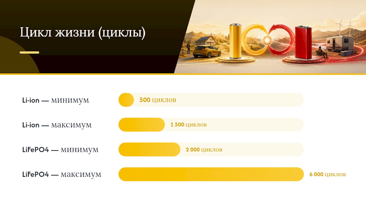 Сравнительная таблица характеристик аккумуляторов Li-ion и LiFePO4