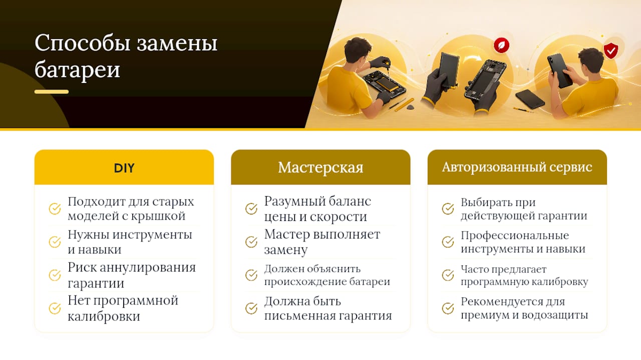 Сравнение способов замены аккумулятора смартфона