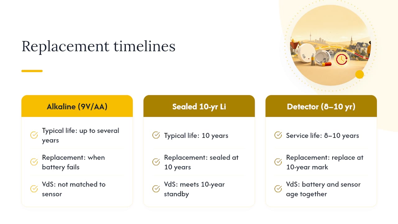 Smoke detector battery lifespan comparison