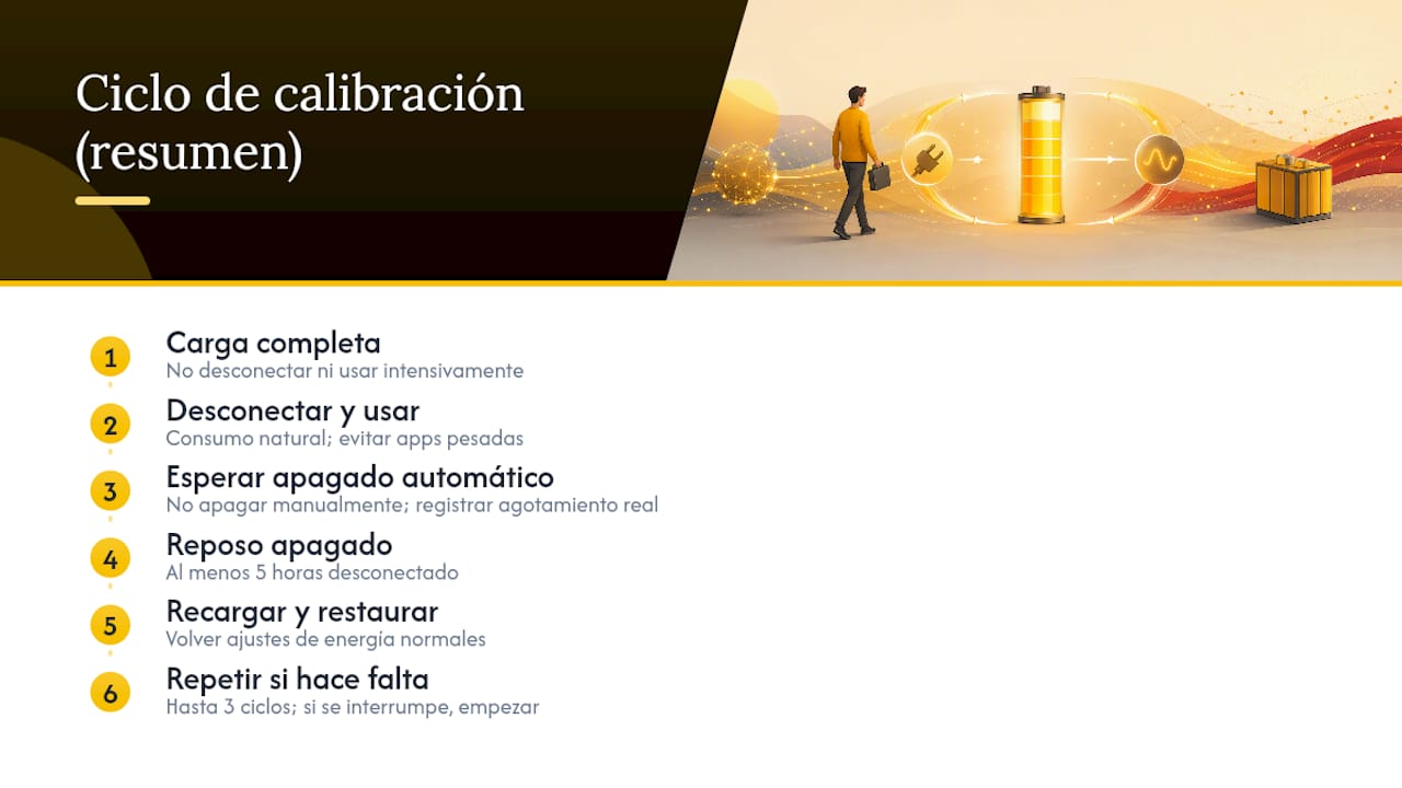 Ciclo de calibración de batería que dura cinco horas