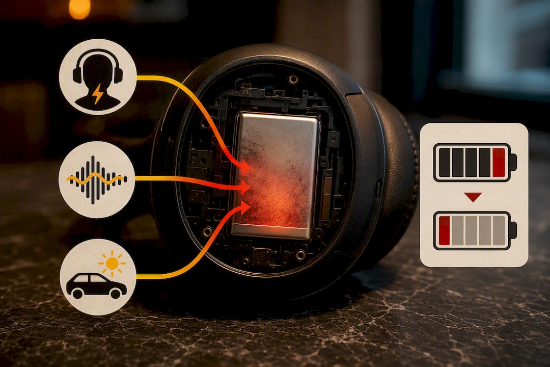 Illustration of heat causing headset battery degradation