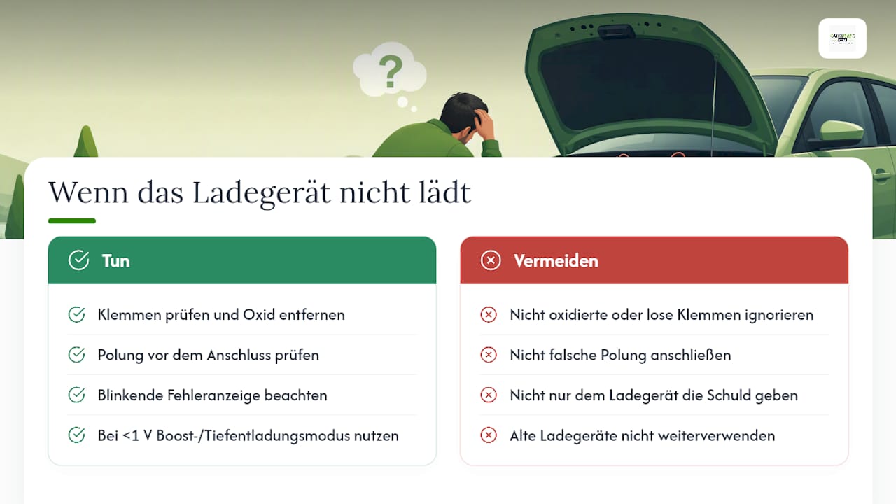 Was tun, wenn das Ladegerät nicht richtig lädt? — overview diagram