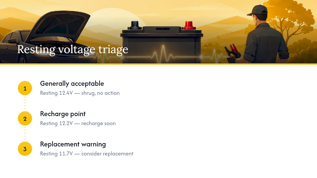 Three car battery voltage thresholds