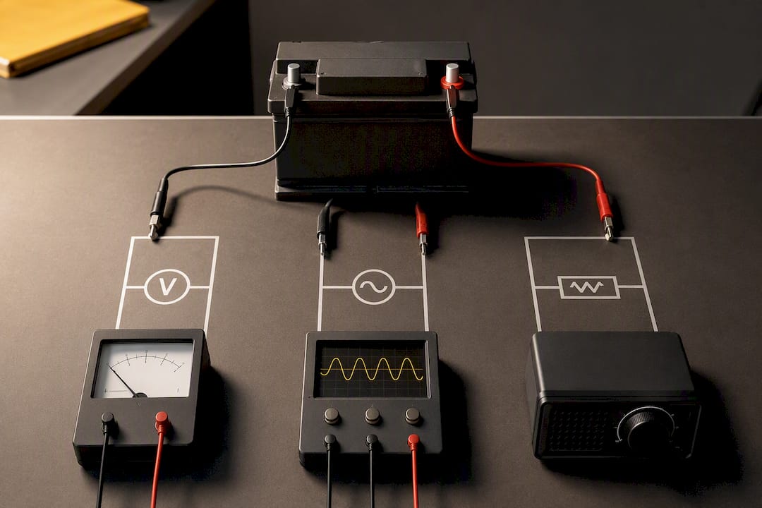 Three battery measurement methods illustrated