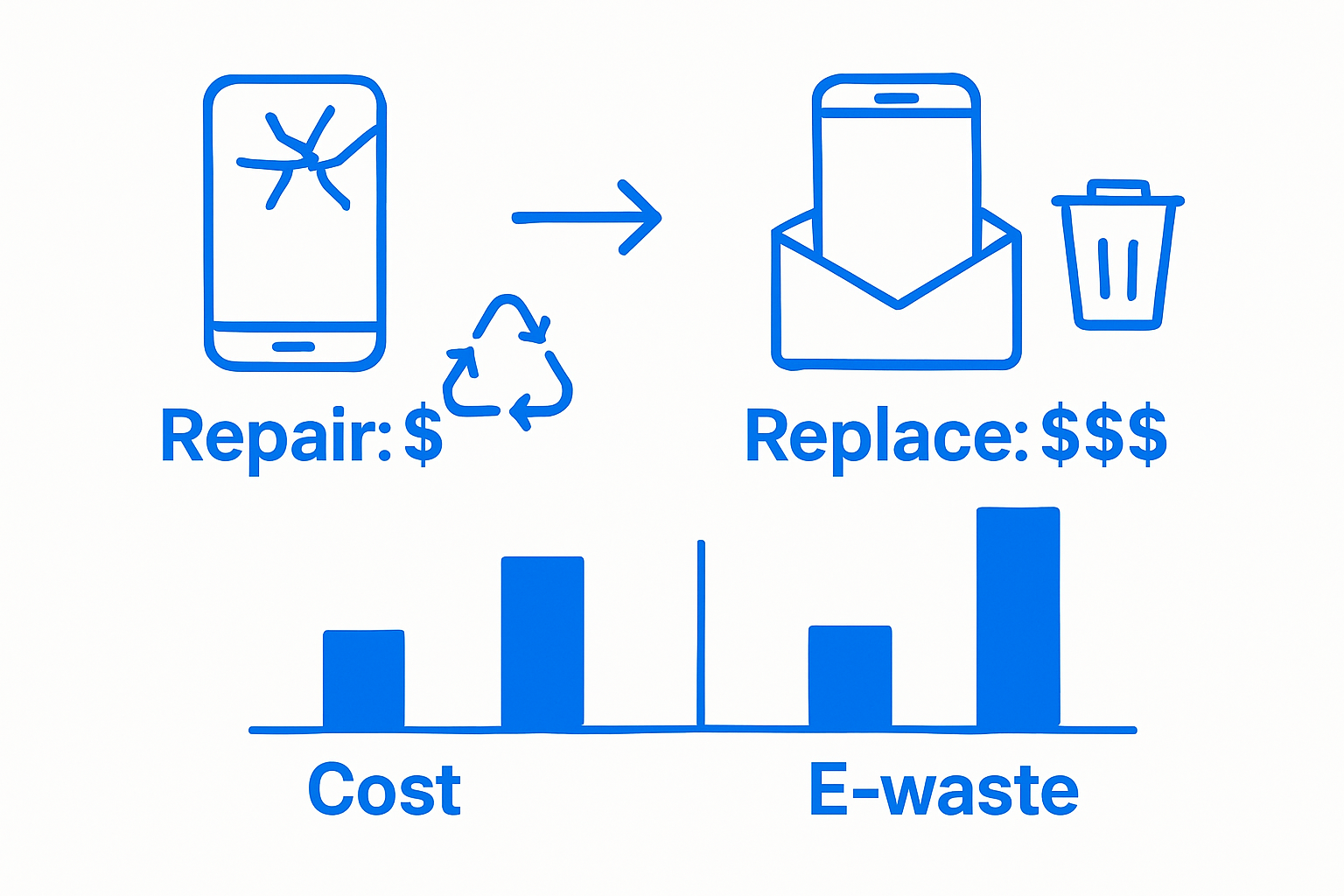 Repair vs replace: cost and e-waste comparison visual