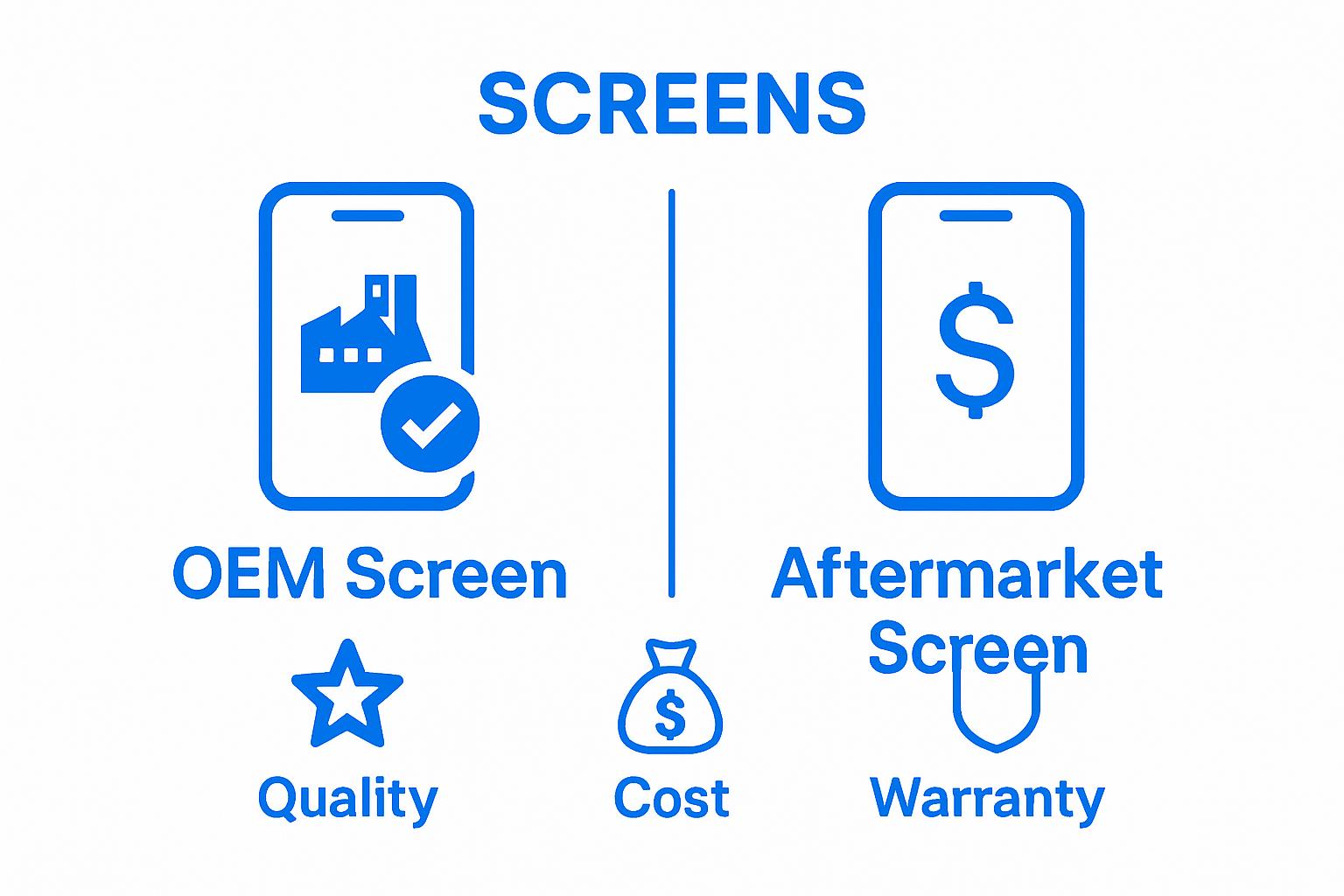 OEM vs Aftermarket screen comparison infographic