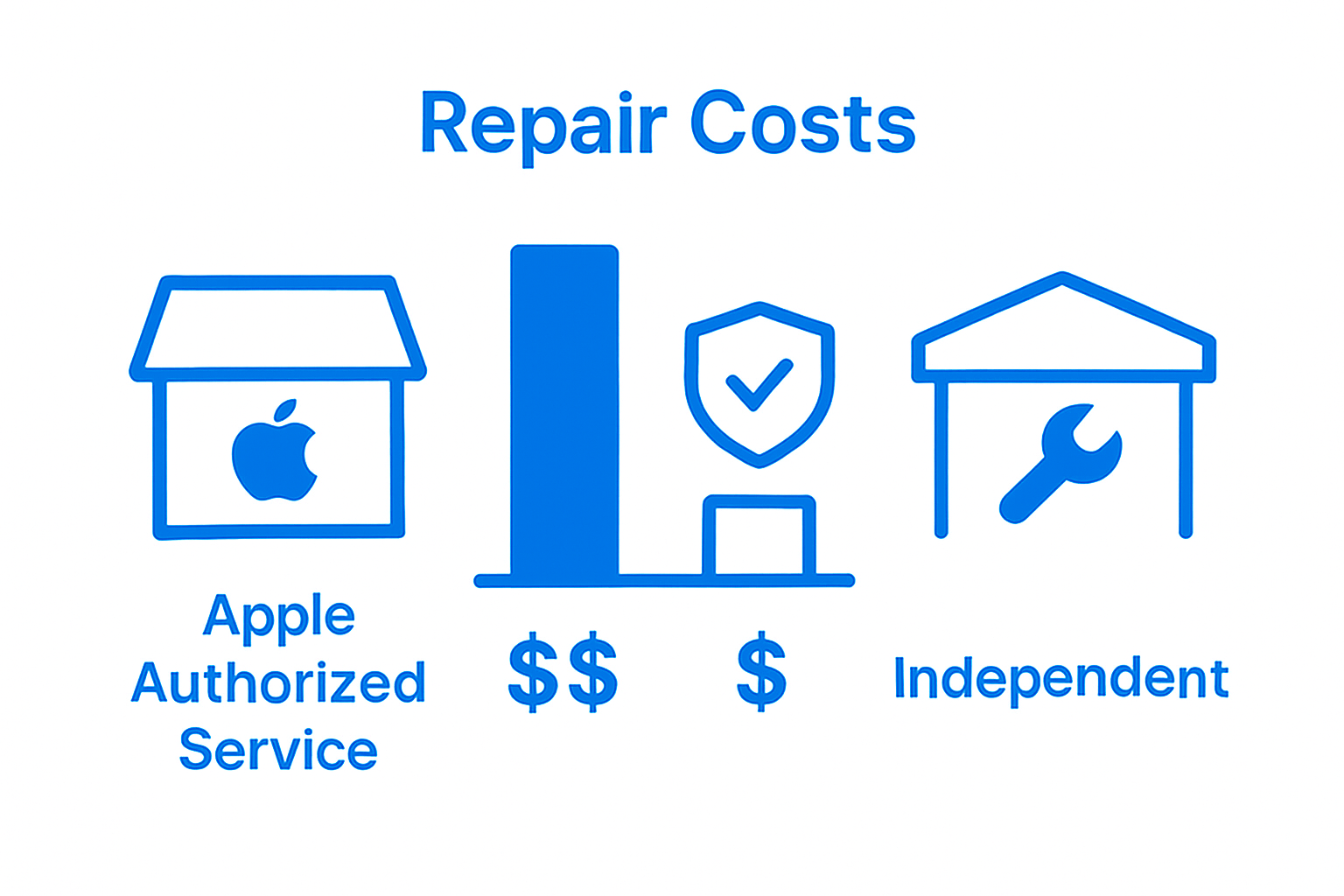 Infographic comparing Apple service center and independent repair shop