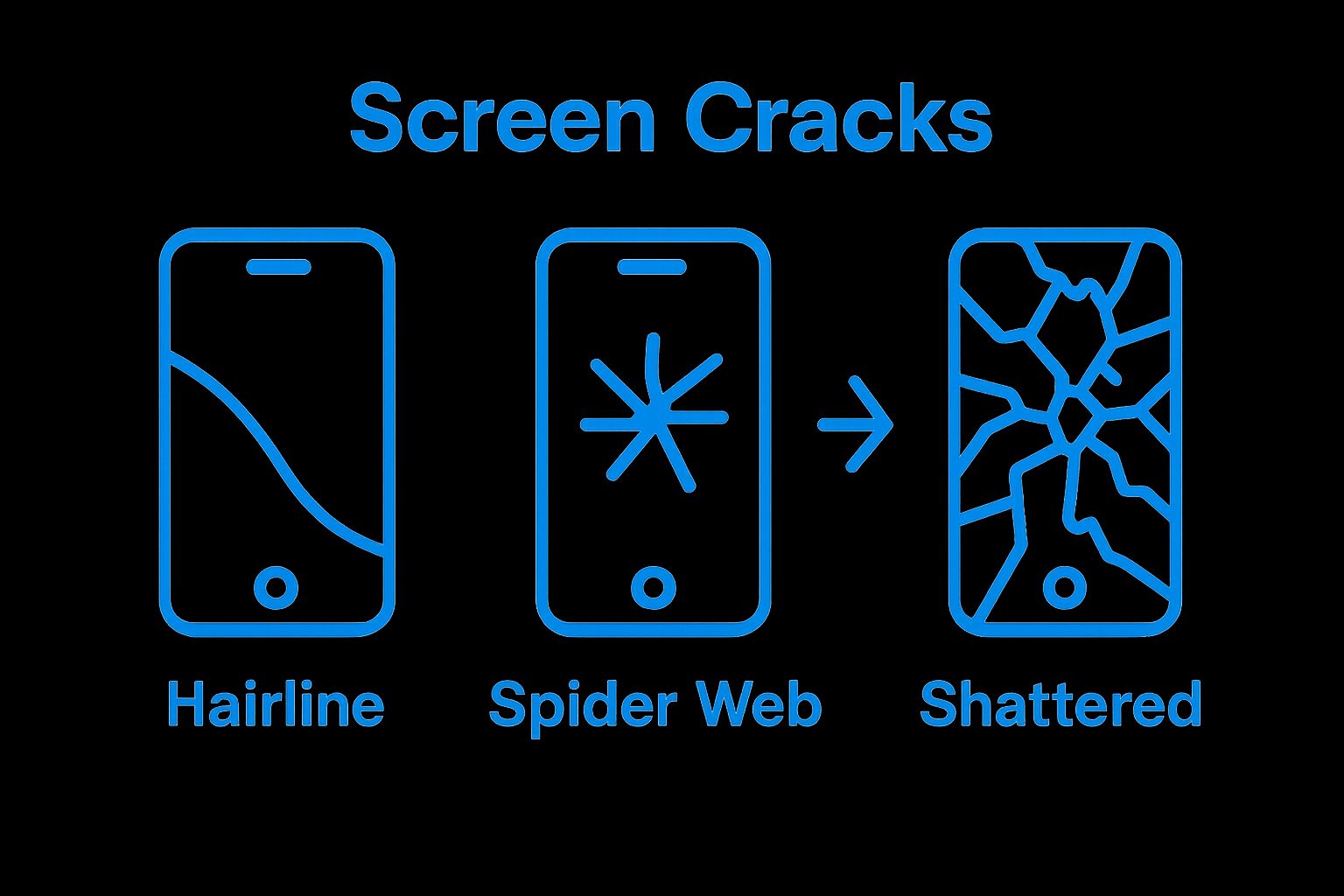 Visual comparison of three main cracked screen types