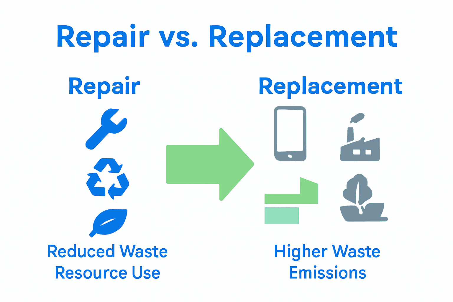 Infographic comparing phone repair to replacement for environmental impact