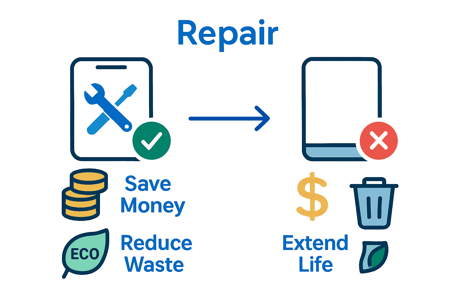 Infographic comparing benefits of device repair vs device replacement.