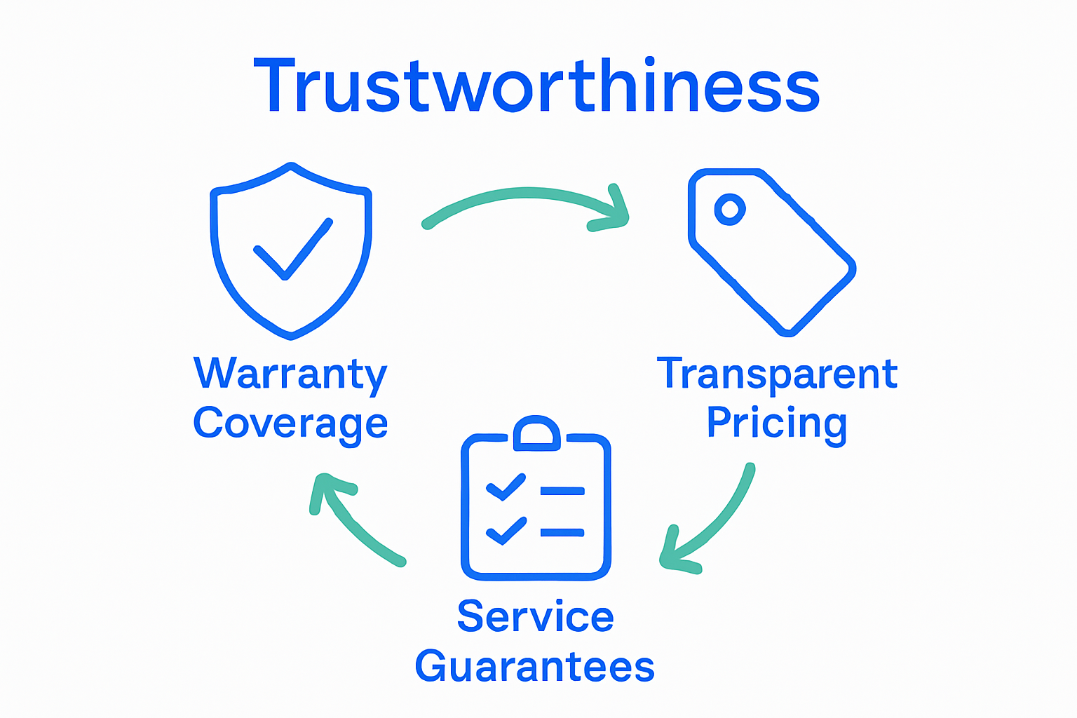 Infographic showing warranty, pricing, and guarantees