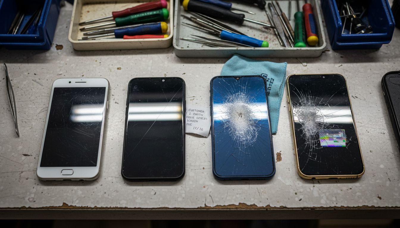 Various types of phone screen damage comparison