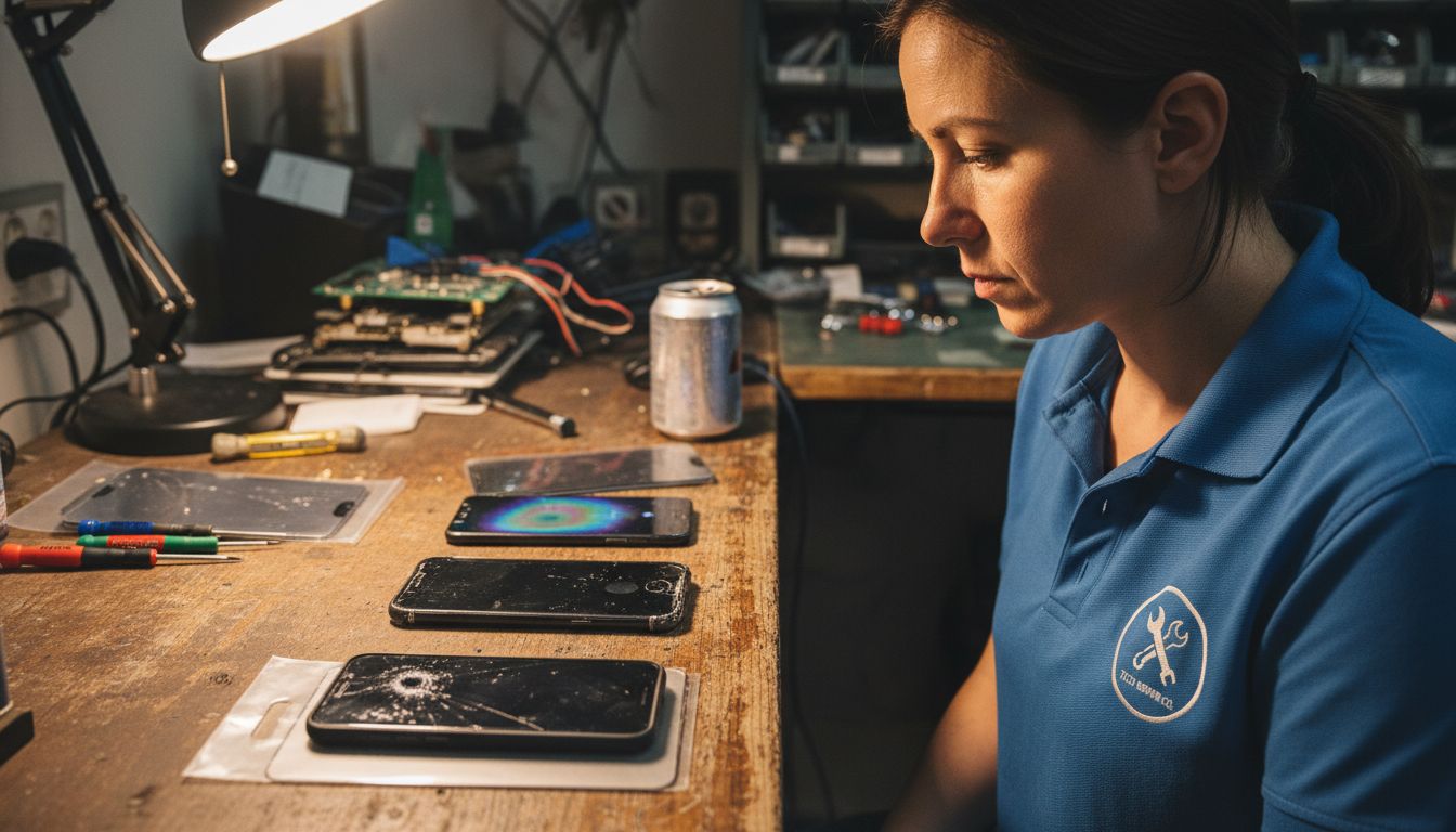 Technician inspecting types of screen damage