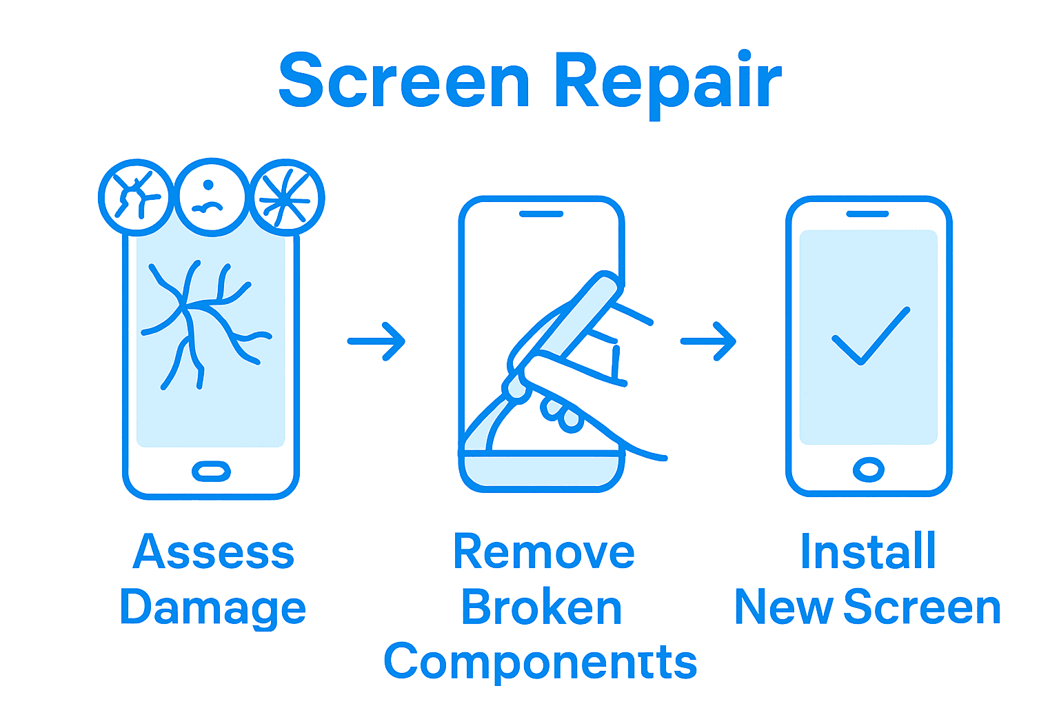 Infographic outlining phone screen repair process