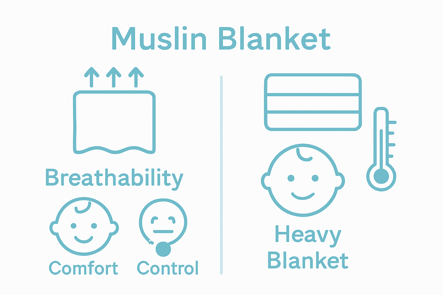 Infographic comparing breathability and temperature control of muslin versus regular blankets