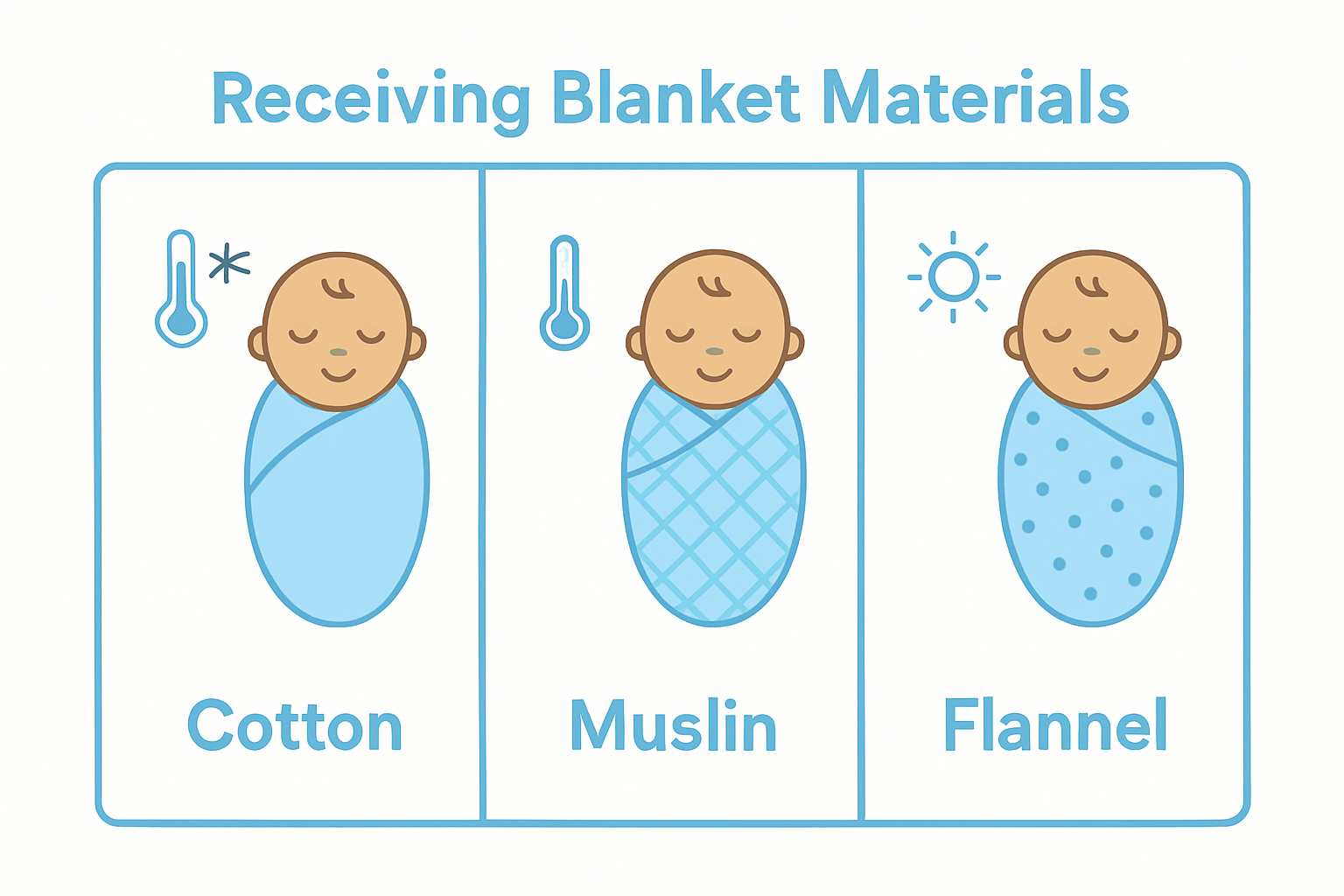 Comparison of cotton, muslin, and flannel receiving blankets for babies.