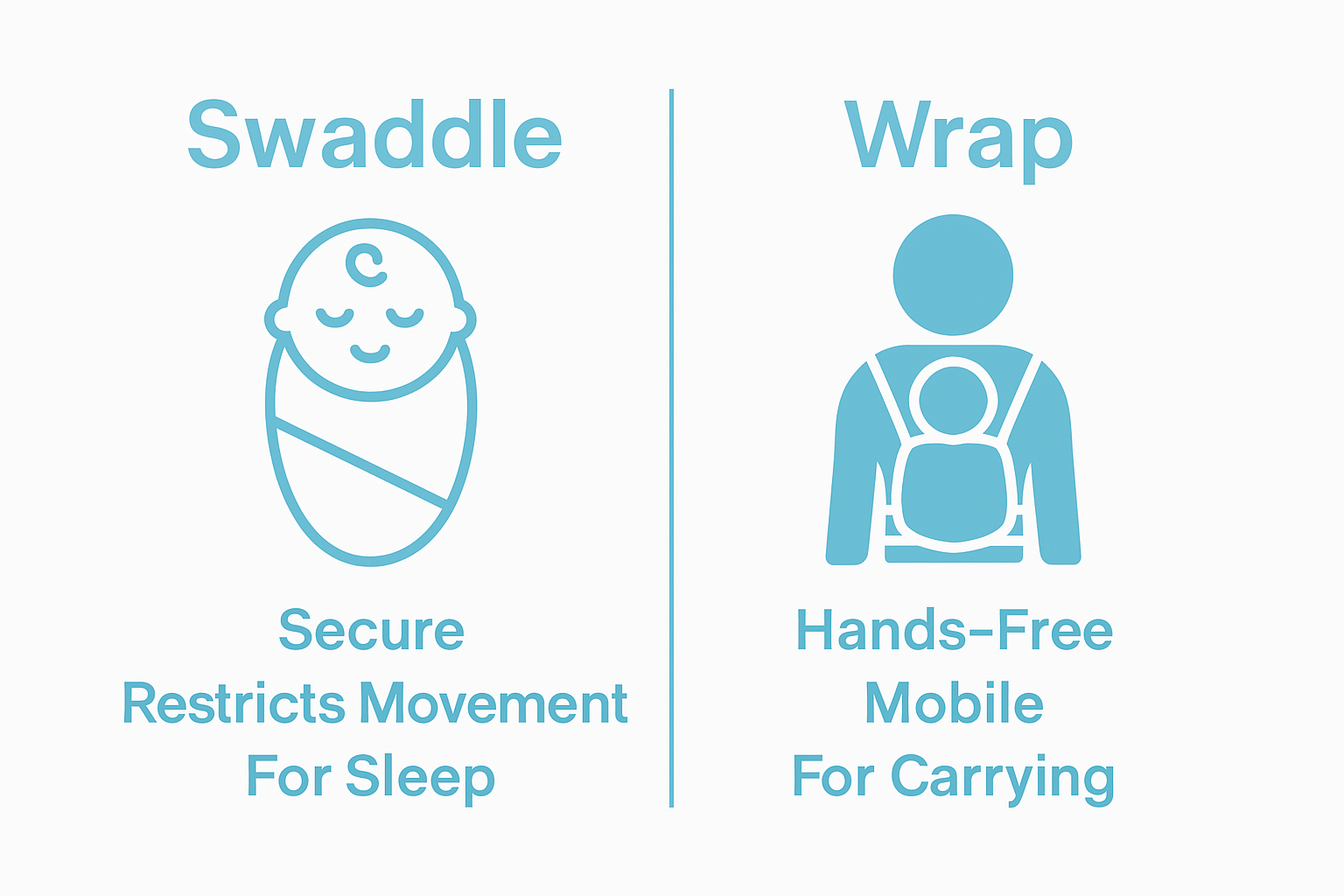 Infographic comparing swaddles and wraps by use and design