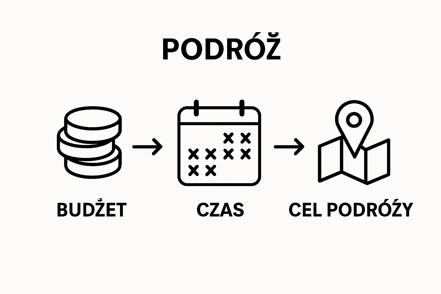 Infografika: budżet, kalendarz, miejsce podróży – prosta sekwencja planowania