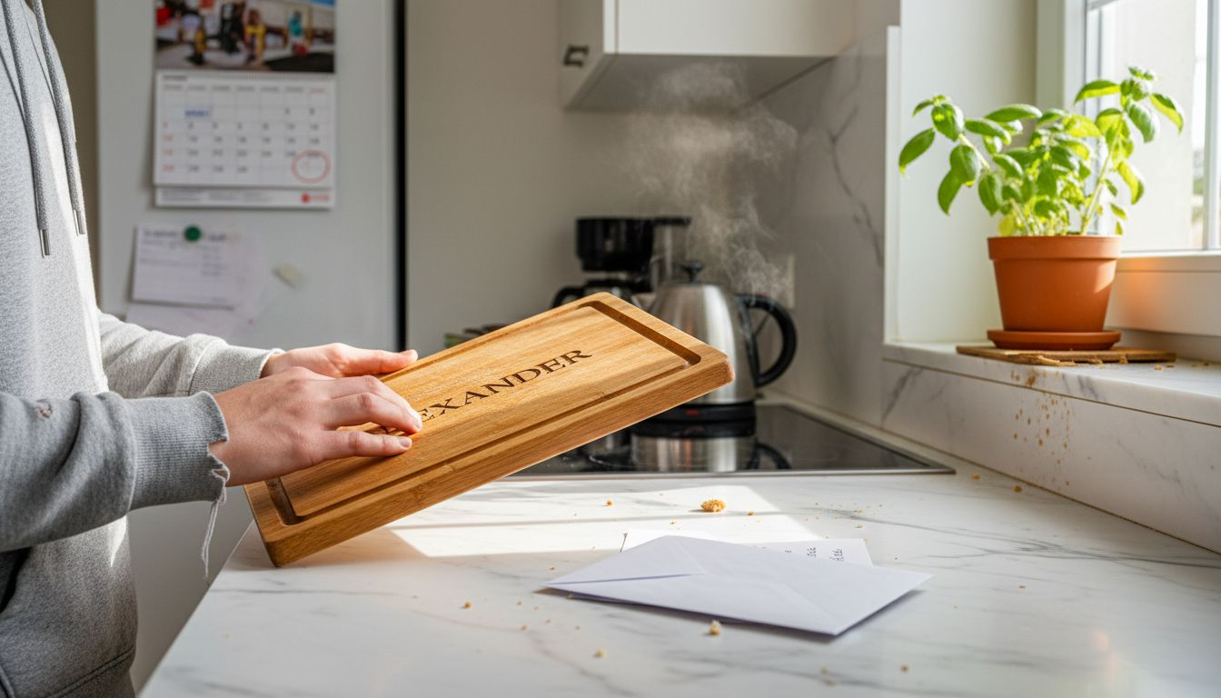 Teen admires engraved gift board