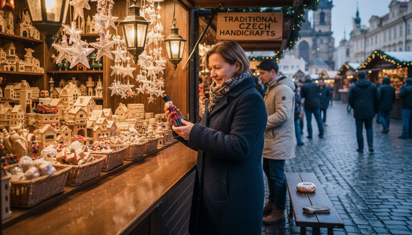 Woman shopping at Central European Christmas market