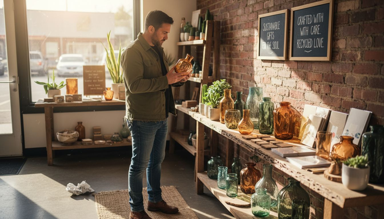 Man choosing eco-friendly personalised gifts in shop