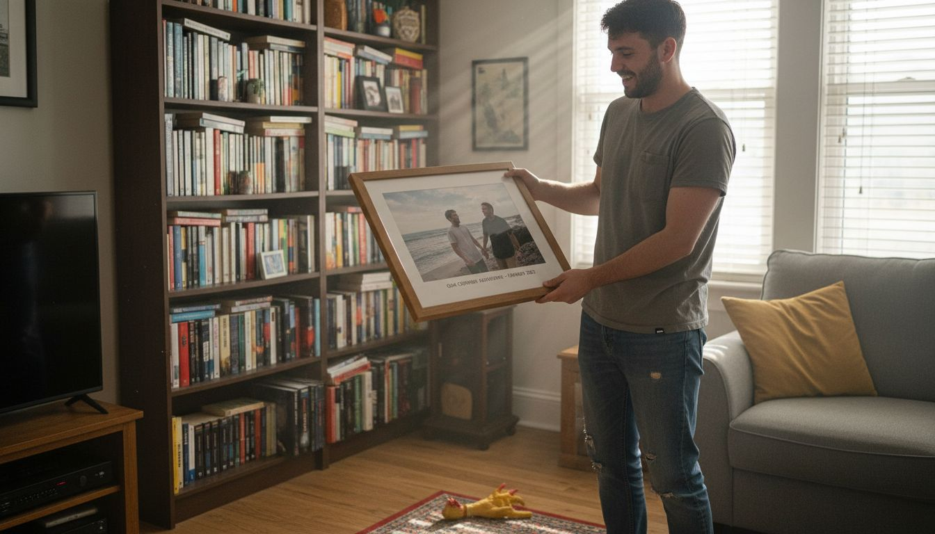 Young man gifting custom framed art